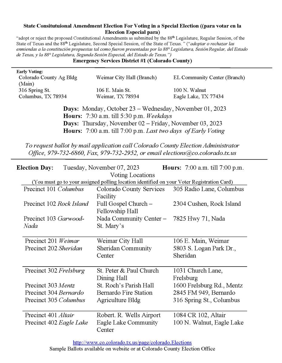 Election information for November 7 2023 constitutional amendment election and polling locations